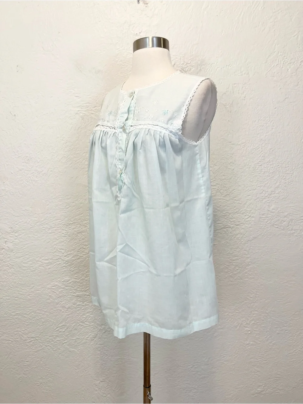 Vintage Micro Mini Babydoll Sleep Dress Blue Eyelet Lace Floral XS - Picture 7 of 14